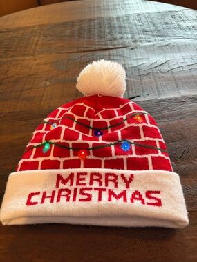 Merry Christmas light up stocking hat cap beanie one size EUC